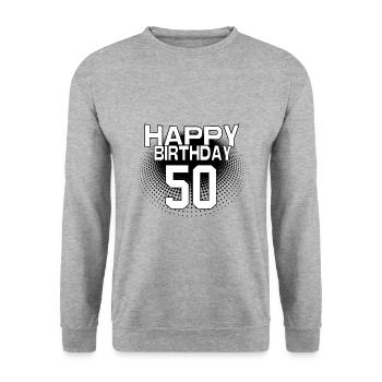 50 Happy Birthday Cool Bestseller Vintage Design - Unisex Pullover - Weißgrau meliert - Vorne - Alina (178cm) & Michal (187cm)