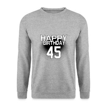 45 Happy Birthday Cool Bestseller Vintage Design - Unisex Pullover - Weißgrau meliert - Vorne - Alina (178cm) & Michal (187cm)