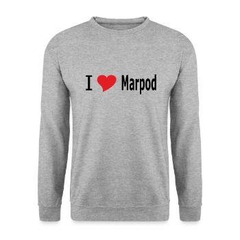 I love Marpod - Unisex Pullover - Weißgrau meliert - Vorne - Alina (178cm) & Michal (187cm)