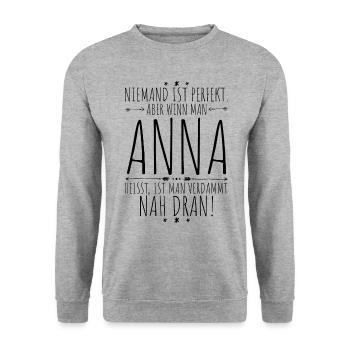 Anna perfekt - Unisex Pullover - Weißgrau meliert - Vorne - Alina (178cm) & Michal (187cm)