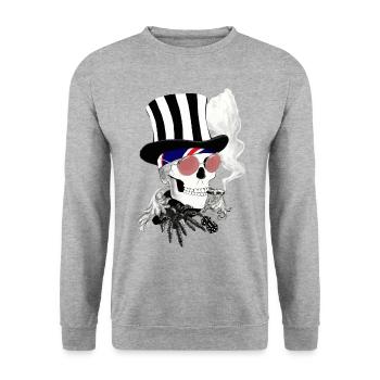 Skull with pink sunglasses and top hat - Unisex Sweatshirt - salt & pepper - Front - Alina (178cm) & Michal (187cm)