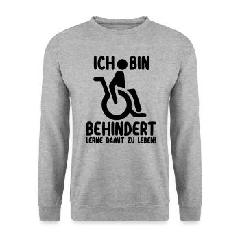 Ja, ich bin behindert | Rollstuhl Handicap - Unisex Pullover - Weißgrau meliert - Vorne - Alina (178cm) & Michal (187cm)