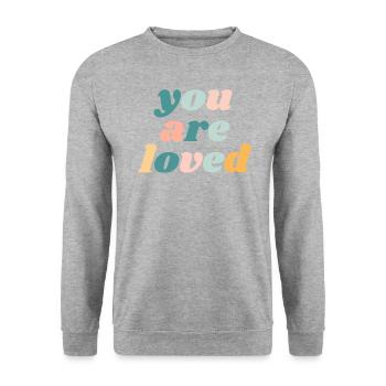 Du wirst geliebt - Christian - Unisex Pullover - Weißgrau meliert - Vorne - Alina (178cm) & Michal (187cm)
