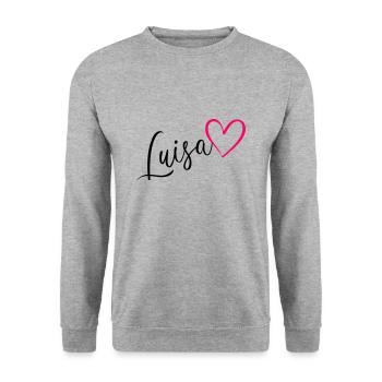 Luisa Name Vorname Herz pink - Unisex Pullover - Weißgrau meliert - Vorne - Alina (178cm) & Michal (187cm)