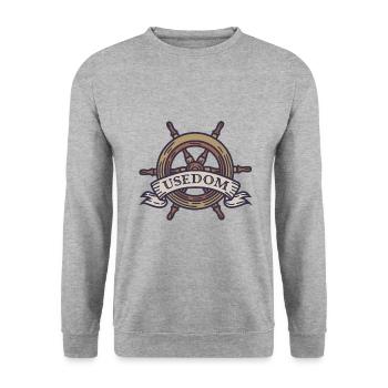 Steuerrad Usedom Ostsee - Leuchtturm Anker - Unisex Pullover - Weißgrau meliert - Vorne - Alina (178cm) & Michal (187cm)