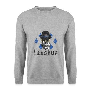 Lausbua bayrischer Spruch - Unisex Pullover - Weißgrau meliert - Vorne - Alina (178cm) & Michal (187cm)