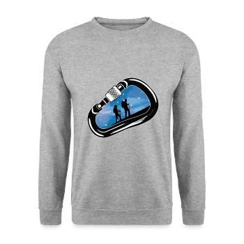 Klettern mit Karabinern - Unisex Pullover - Weißgrau meliert - Vorne - Alina (178cm) & Michal (187cm)
