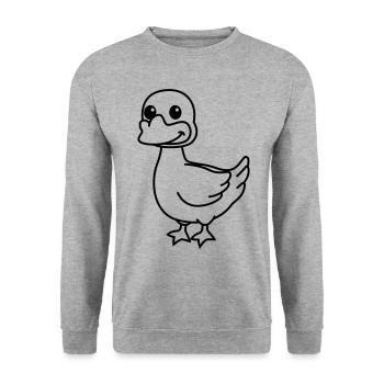 Gans Comic Tier - Unisex Pullover - Weißgrau meliert - Vorne - Alina (178cm) & Michal (187cm)