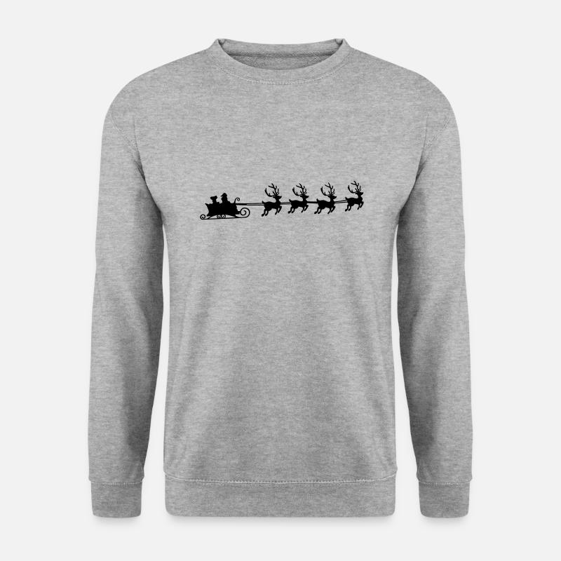 Weihnachstschlitten, Weihnachtsmann und Rentiere - Unisex Pullover - Weißgrau meliert