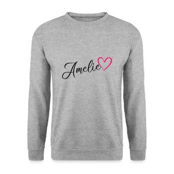 Amelie Last name First name Heart pink - Unisex Sweatshirt - salt & pepper - Front - Alina (178cm) & Michal (187cm)