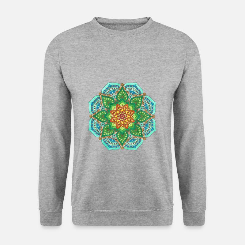 Mandala blue Flowerpower - Unisex Pullover - Weißgrau meliert