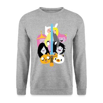 Adventure Time Mit Finn Und Jake Gruppe Schwert - Unisex Pullover - Weißgrau meliert - Vorne - Alina (178cm) & Michal (187cm)