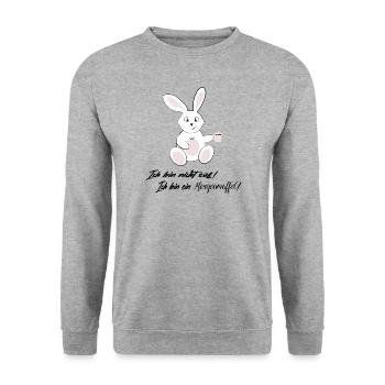 Hase Morgenmuffel lustig Kaffee Spruch - Unisex Pullover - Weißgrau meliert - Vorne - Alina (178cm) & Michal (187cm)