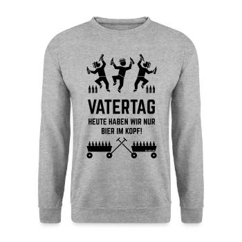 Vatertag – Bier Im Kopf (2 Bollerwagen / Black) - Unisex Pullover - Weißgrau meliert - Vorne - Alina (178cm) & Michal (187cm)
