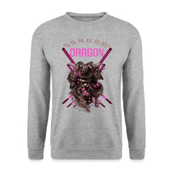Samurai-Drache - Unisex Pullover - Weißgrau meliert - Vorne - Alina (178cm) & Michal (187cm)