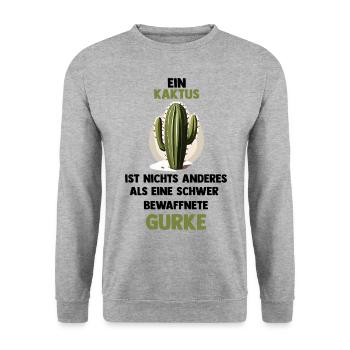 Kaktus - Gurke - Kaktusscherz - Unisex Pullover - Weißgrau meliert - Vorne - Alina (178cm) & Michal (187cm)