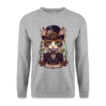 Viktorianische Steampunk Katze - Unisex Pullover - Weißgrau meliert - Vorne - Alina (178cm) & Michal (187cm)