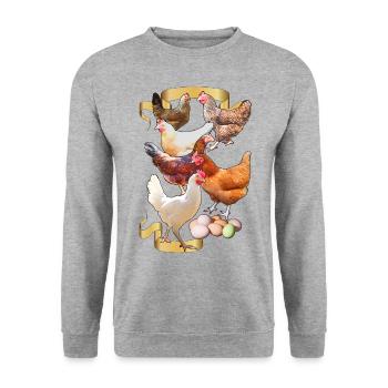 Alex' Hühner - Unisex Pullover - Weißgrau meliert - Vorne - Alina (178cm) & Michal (187cm)