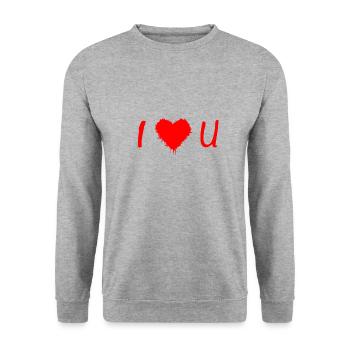 I Love U, I love you, Ich liebe Dich - Unisex Pullover - Weißgrau meliert - Vorne - Alina (178cm) & Michal (187cm)