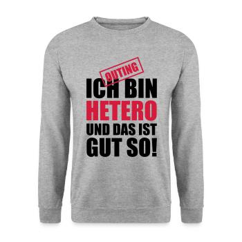 03 ich bin hetero und das ist gut so - Unisex Pullover - Weißgrau meliert - Vorne - Alina (178cm) & Michal (187cm)