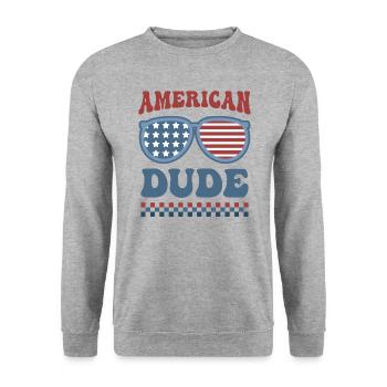4. Juli American Dude Retro Patriotisch - Unisex Pullover - Weißgrau meliert - Vorne - Alina (178cm) & Michal (187cm)