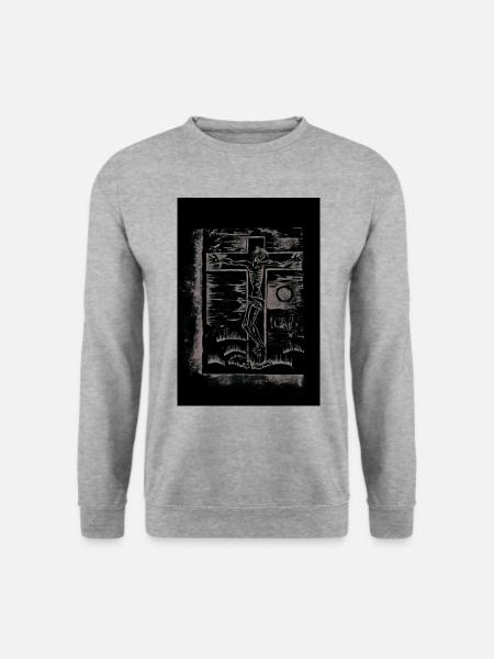 Expressionist_Crucifixion_Woodcut_Art - Unisex Pullover - Weißgrau meliert