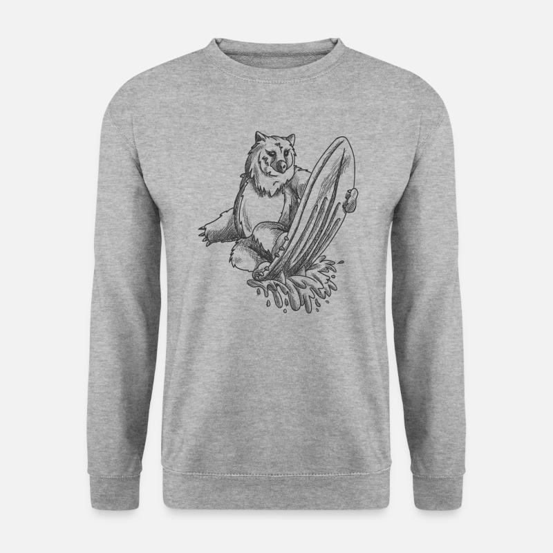 Surfender Bär - Unisex Pullover - Weißgrau meliert