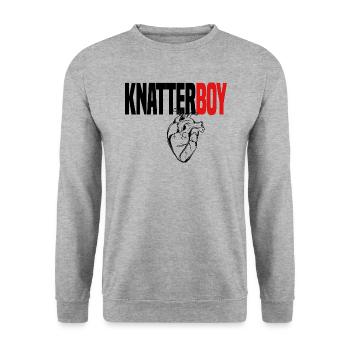 Knatterboy with Heart und rot Aufreißer - Unisex Pullover - Weißgrau meliert - Vorne - Alina (178cm) & Michal (187cm)