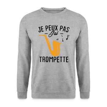 Je peux pas j'ai trompette - Sweat-shirt Unisexe - gris chiné - Devant - Alina (178cm) & Michal (187cm)