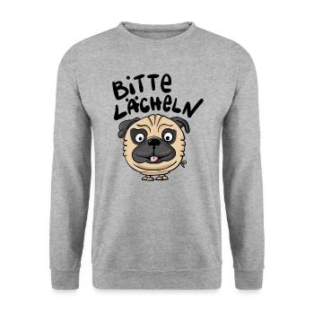 Mops Lächeln - Unisex Pullover - Weißgrau meliert - Vorne - Alina (178cm) & Michal (187cm)