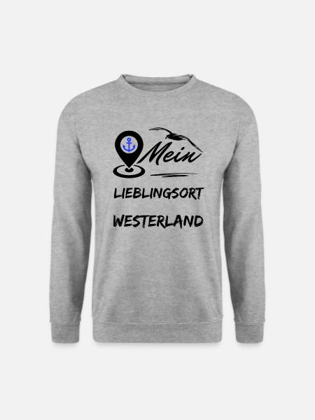 Westerland mein Lieblingsort-Lieblingsinsel Sylt - Unisex Pullover - Weißgrau meliert