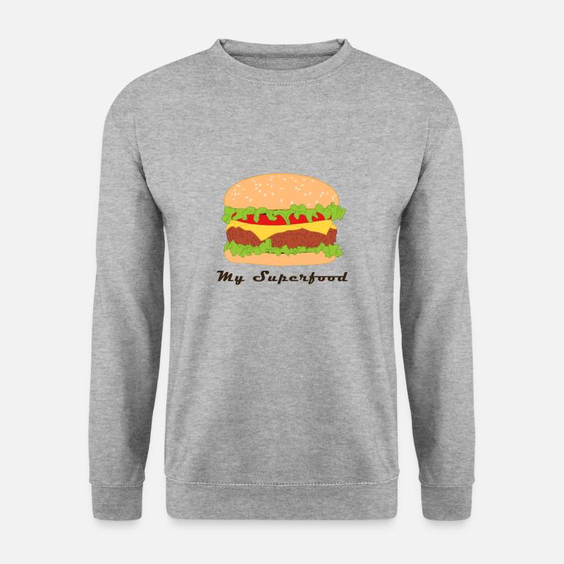 Comic Hamburger mit Spruch - Unisex Pullover - Weißgrau meliert