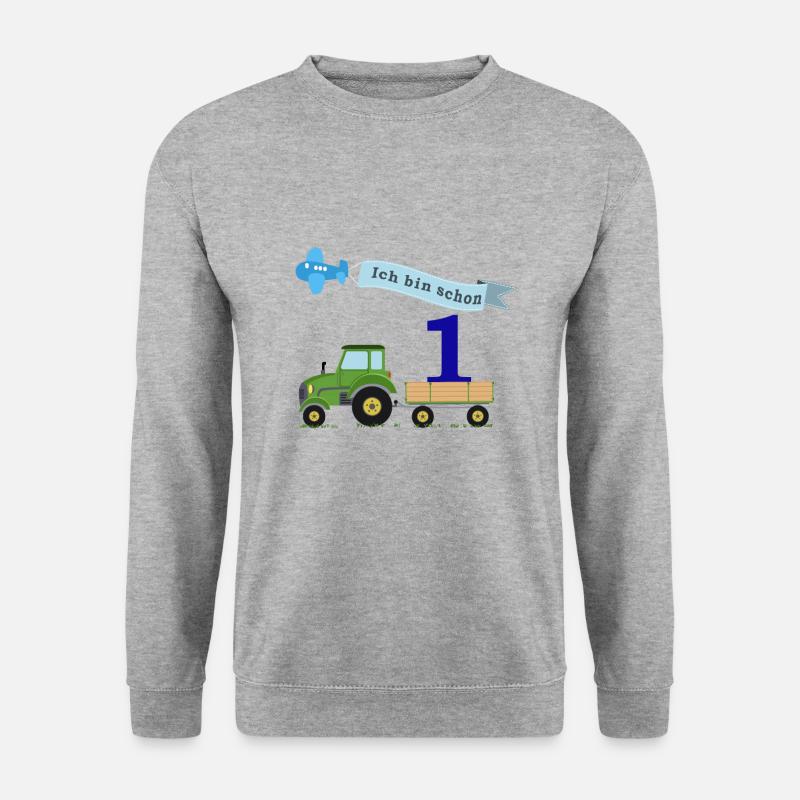 Erster Geburstag mit Traktor - Unisex Pullover - Weißgrau meliert