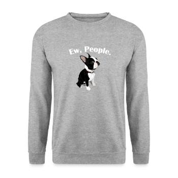 Boston Terrier - Unisex Pullover - Weißgrau meliert - Vorne - Alina (178cm) & Michal (187cm)