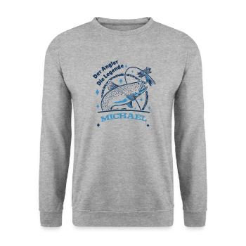 Der Angler die Legende Michael - Unisex Pullover - Weißgrau meliert - Vorne - Alina (178cm) & Michal (187cm)