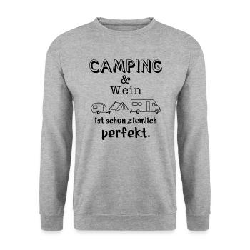 camping und wein - Unisex Pullover - Weißgrau meliert - Vorne - Alina (178cm) & Michal (187cm)