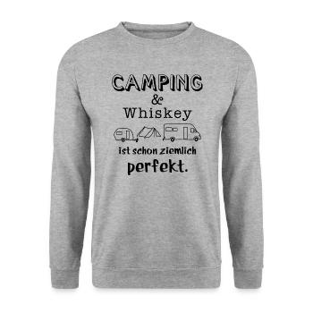 camping und whiskey - Unisex Pullover - Weißgrau meliert - Vorne - Alina (178cm) & Michal (187cm)