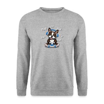 Brauner Boston-Terrier - Unisex Pullover - Weißgrau meliert - Vorne - Alina (178cm) & Michal (187cm)