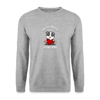 Schwarz-Weißes Meerschweinchen - Unisex Pullover - Weißgrau meliert - Vorne - Alina (178cm) & Michal (187cm)