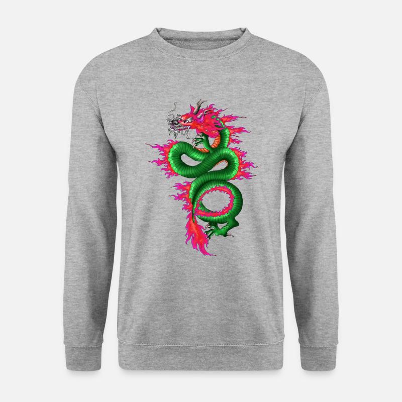 Drache Grün Pink - Unisex Pullover - Weißgrau meliert
