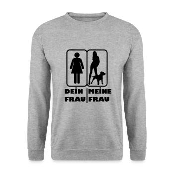 Deine Frau. Meine Frau - Unisex Pullover - Weißgrau meliert - Vorne - Alina (178cm) & Michal (187cm)