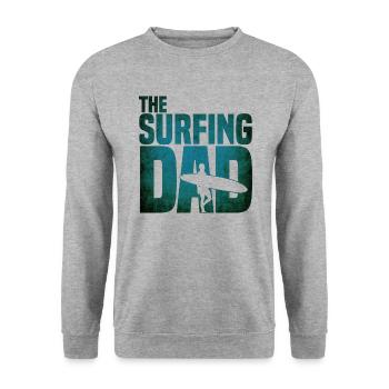 The Surfing Dad - Surfer Vater Vatertag Wellen - Unisex Pullover - Weißgrau meliert - Vorne - Alina (178cm) & Michal (187cm)