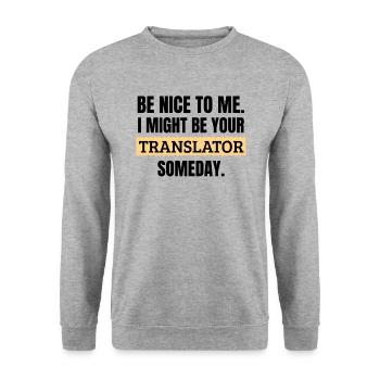 Gift interpreter | Translator translation - Unisex Sweatshirt - salt & pepper - Front - Alina (178cm) & Michal (187cm)