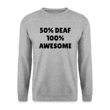Cadeau de surdité unilatérale | Sourd d'un côté - Sweat-shirt Unisexe - gris chiné - Devant - Alina (178cm) & Michal (187cm)