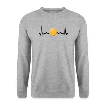 Wasserball Herzschlag Wasserballspieler Geschenk - Unisex Pullover - Weißgrau meliert - Vorne - Alina (178cm) & Michal (187cm)