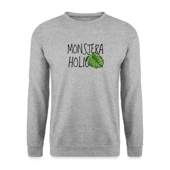 Monsteraholic | Feuille de fenêtre plante Monstera - Sweat-shirt Unisexe - gris chiné - Devant - Alina (178cm) & Michal (187cm)