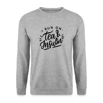 I Run On Tee And Insulin | Diabetiker Geschenk - Unisex Pullover - Weißgrau meliert - Vorne - Alina (178cm) & Michal (187cm)