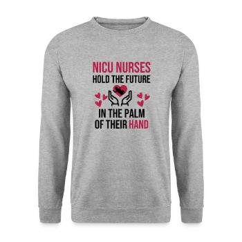 NICU Infirmière Cadeaux | Nicu étudiante - Sweat-shirt Unisexe - gris chiné - Devant - Alina (178cm) & Michal (187cm)