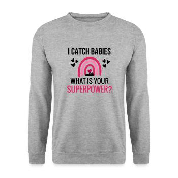 Hebammengeschenk | Geburtshelferin Hebamme - Unisex Pullover - Weißgrau meliert - Vorne - Alina (178cm) & Michal (187cm)