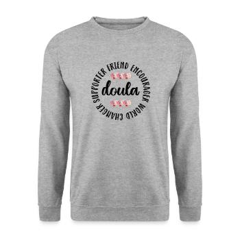 Doula obstétricienne sage-femme coach obstétricien - Sweat-shirt Unisexe - gris chiné - Devant - Alina (178cm) & Michal (187cm)